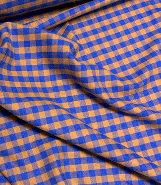 Vichy ruitjes flanel - caramel en kobaltblauw