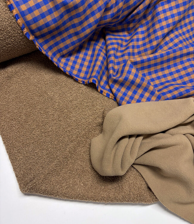 Vichy ruitjes flanel - caramel en kobaltblauw