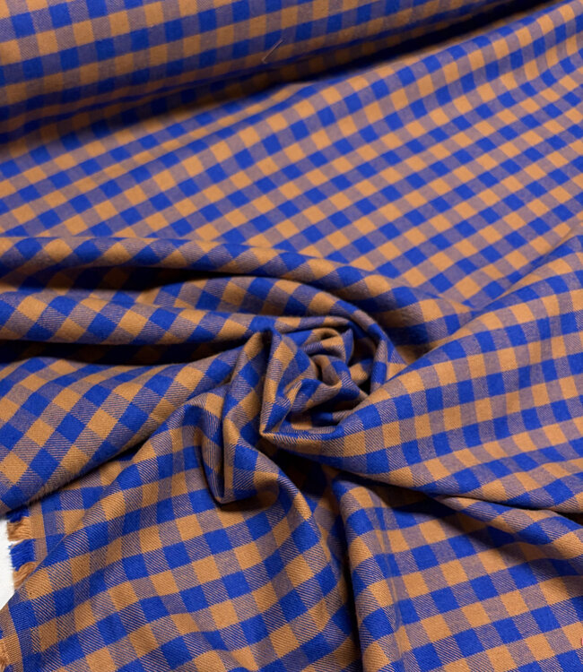 Vichy ruitjes flanel - caramel en kobaltblauw