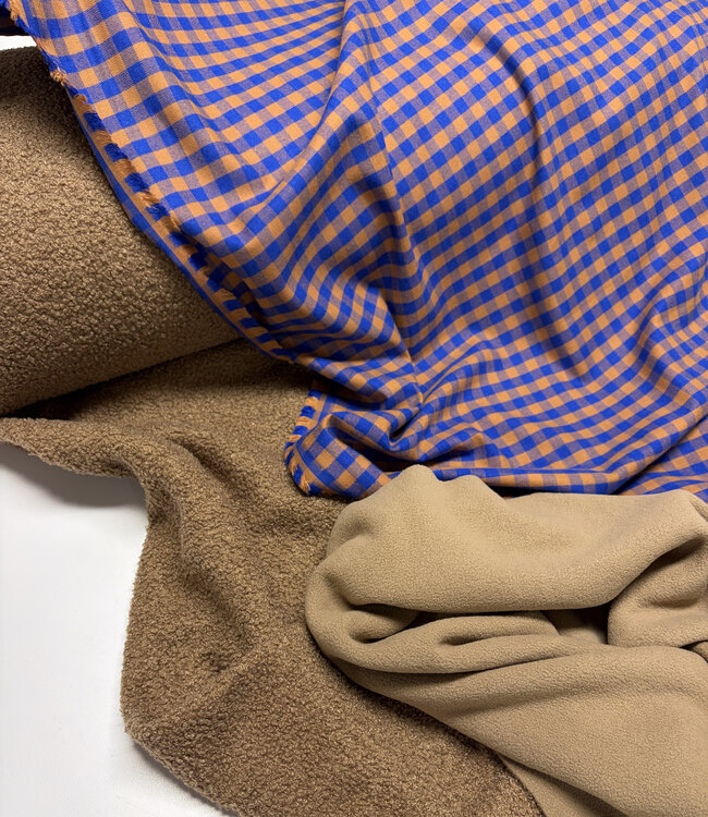 Vichy ruitjes flanel - caramel en kobaltblauw