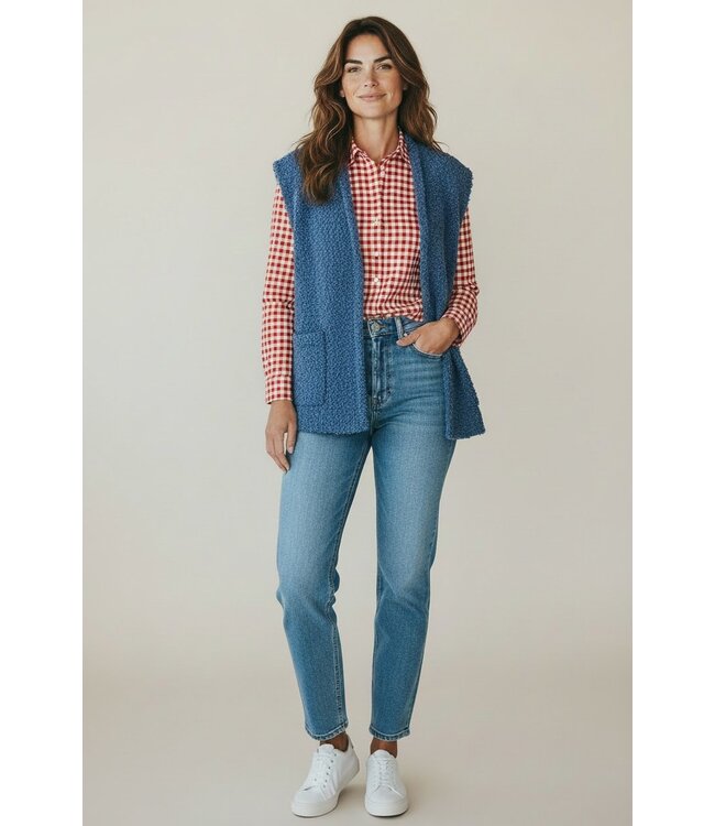 Vichy ruitjes flanel - ijsblauw en baksteenrood