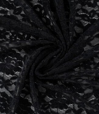 zwart velours bloemen - luxueuze rekbare kant