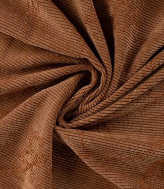 lichtbruin met geborduurde print - soepelvallende corduroy