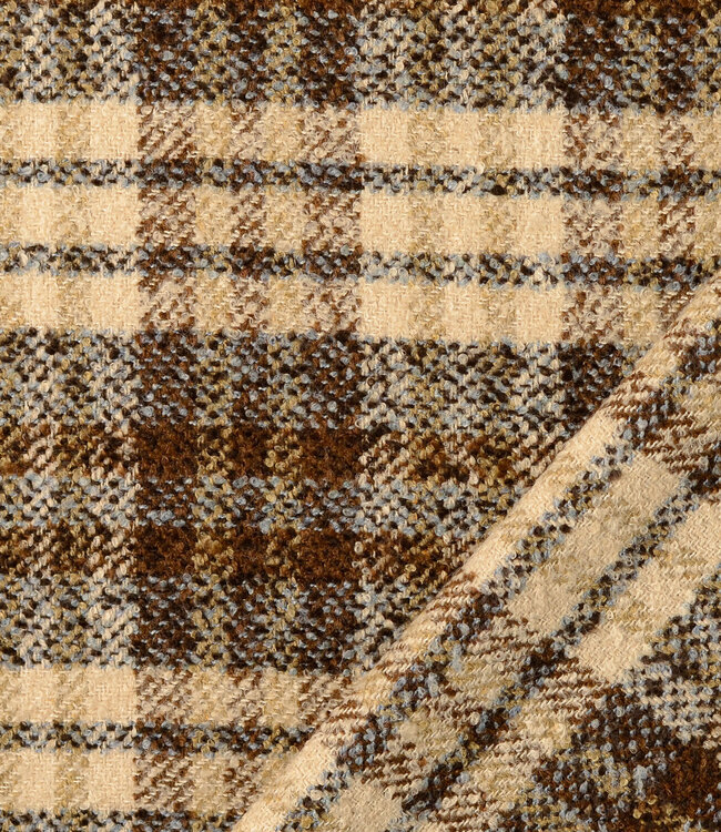 bruin en blauw - yarn dyed geweven jacquard voor mantels