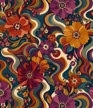 de bloemenwave kleurrijk - prachtige viscose met textuur