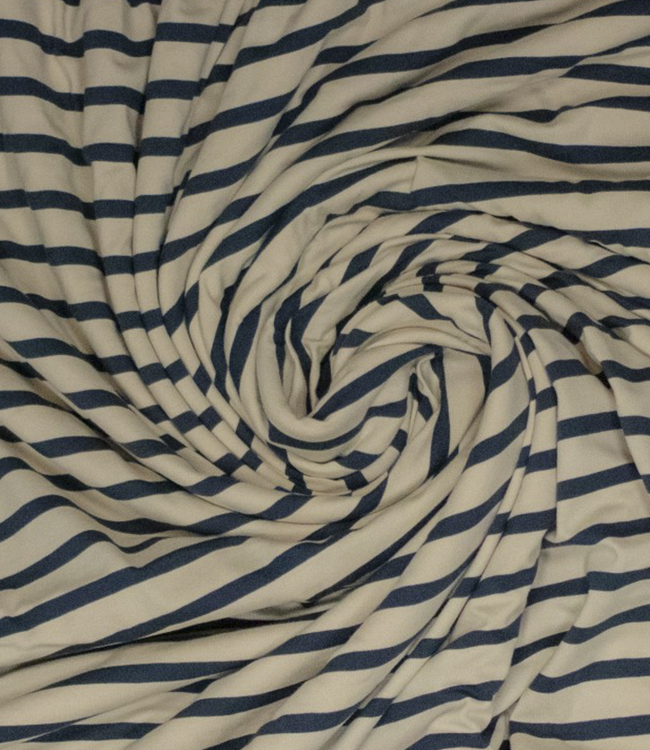 ecru en donkerblauw strepen - mooie stevige tricot