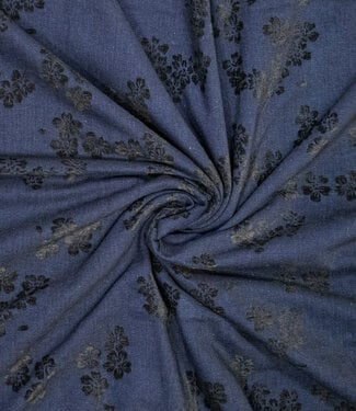 navyblue en zwart - heavy weight denim chenille jacquard 14 oz