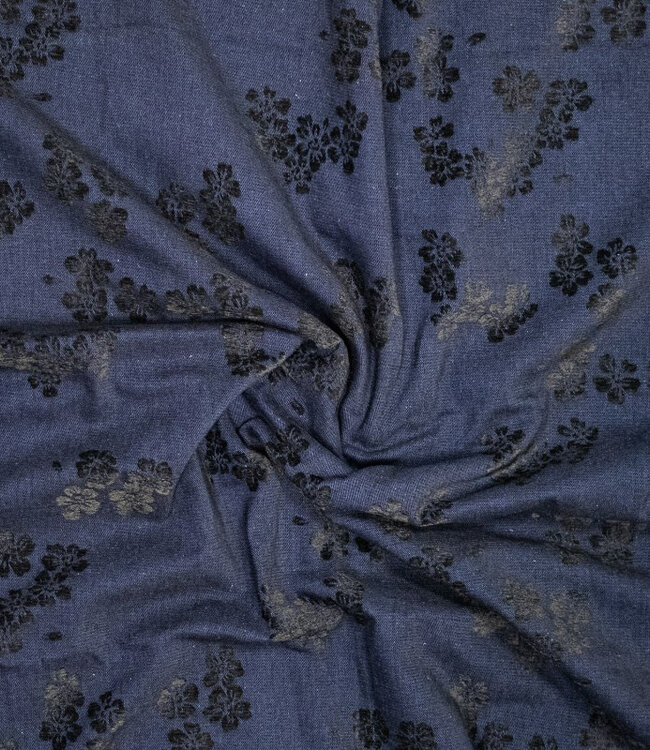 navyblue en zwart - heavy weight denim chenille jacquard 14 oz
