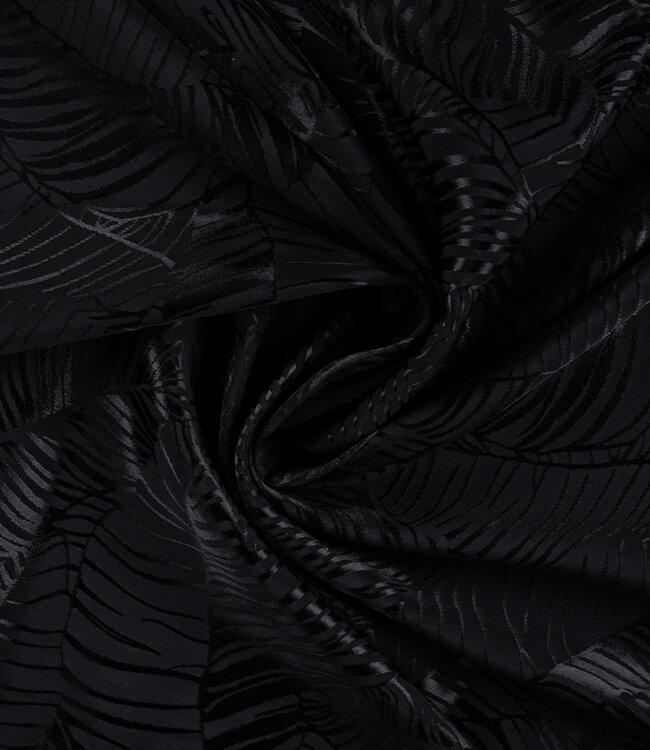 zwart subtiele bladeren - viscose jacquard