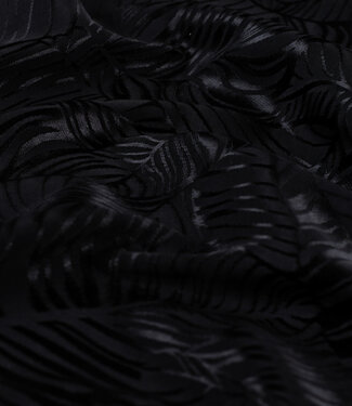 zwart subtiele bladeren - viscose jacquard