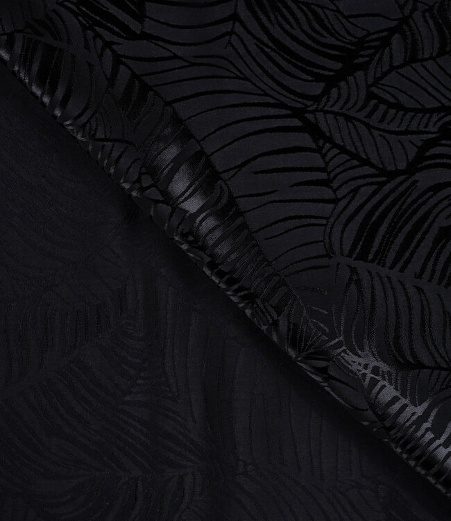 zwart subtiele bladeren - viscose jacquard