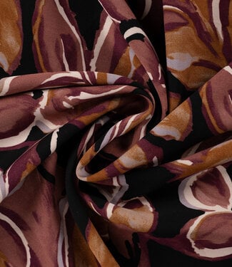wijnrood bladeren - viscose twill