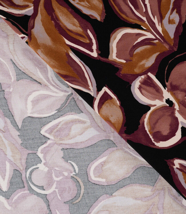 wijnrood bladeren - viscose twill