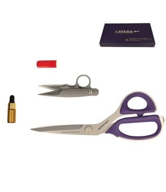 Katana geschenkdoos - stofschaar 25 cm met draadschaartje en olie