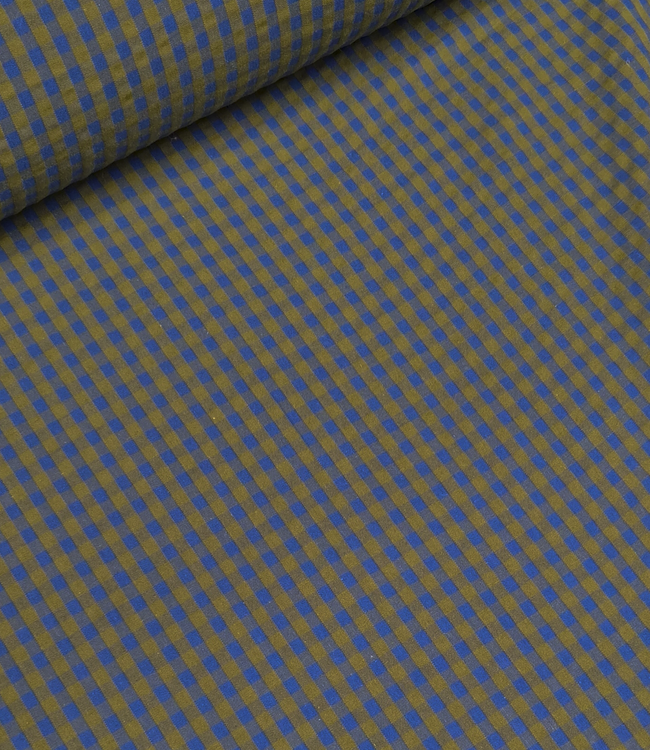 bronze en blauw - seersucker ruitjes