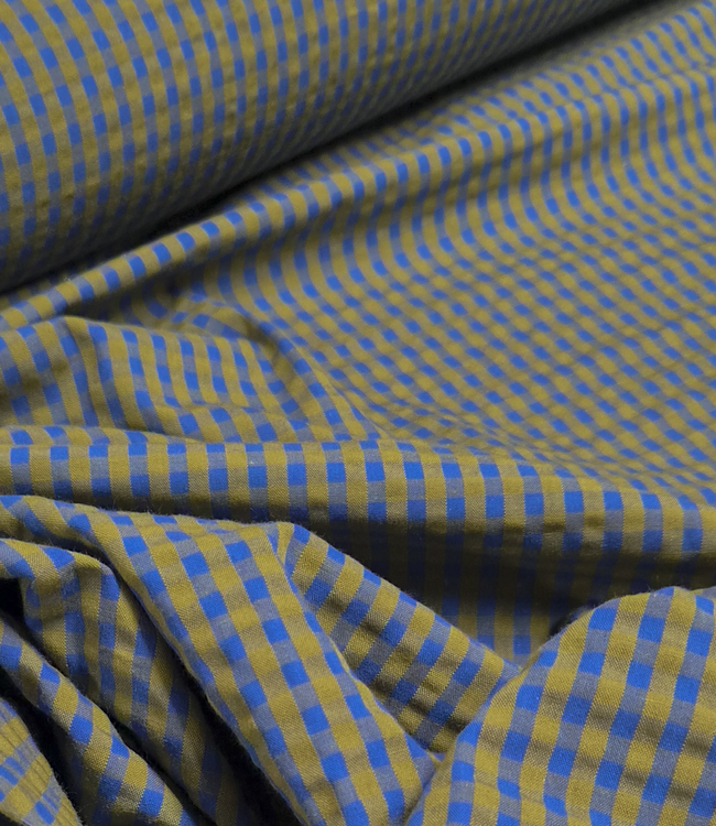 bronze en blauw - seersucker ruitjes