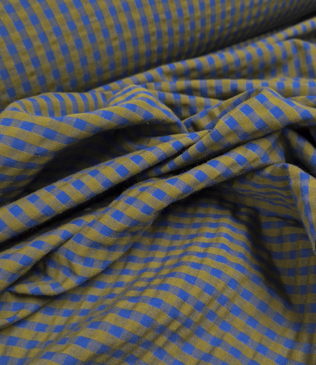 bronze en blauw - seersucker ruitjes