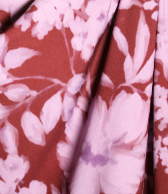 Atelier Jupe lila wazige bloemen op pecanbruin - viscose