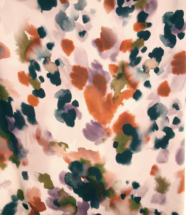 Atelier Jupe warme wintertonen in splashdessin op grijsbeige - viscose