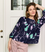 Atelier Jupe lila en groene bloemen op donkerblauw - viscose