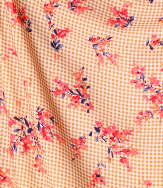 Atelier Jupe bloemetjes op fijne oker en beige ruitjes - viscose