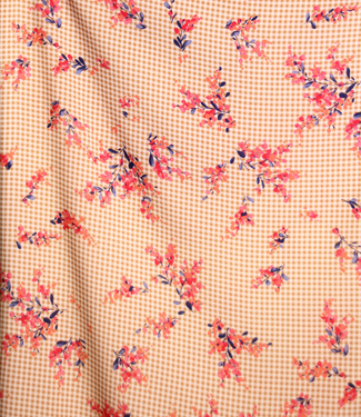 Atelier Jupe bloemetjes op fijne oker en beige ruitjes - viscose