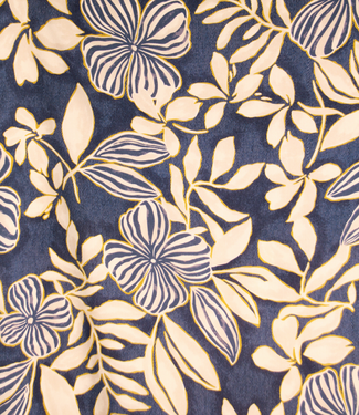 Atelier Jupe beige bloemen op jeansblauw - viscose