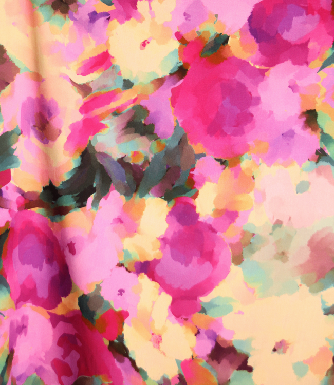 Atelier Jupe roze aquareldessin op beige - viscose