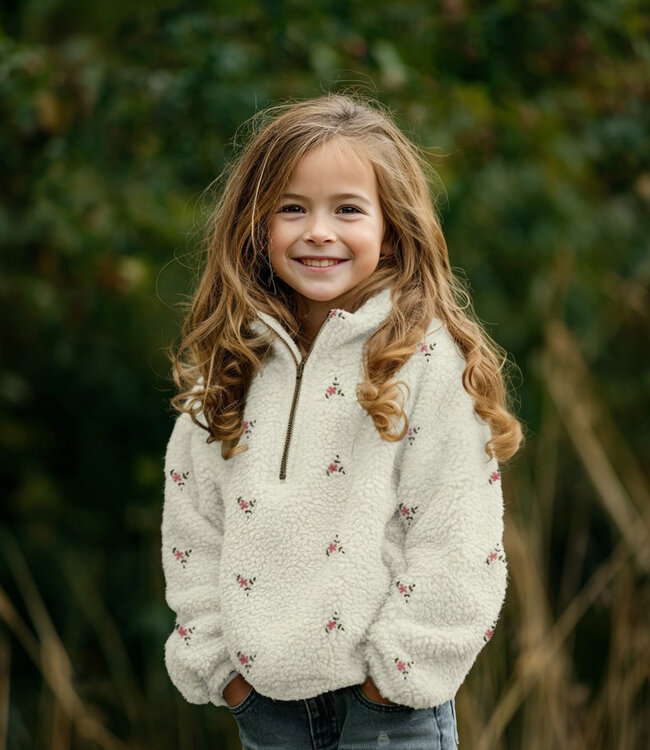 ecru kleine bloemetjes - teddy sherpa