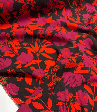 rode bloemen op zwarte achtergrond - viscose