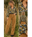 olijfgroen en denimblauwe bloemen viscose