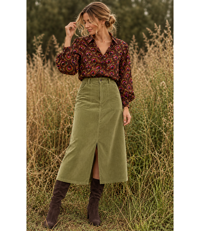 chocoladebruine bloemen en gele stippen viscose