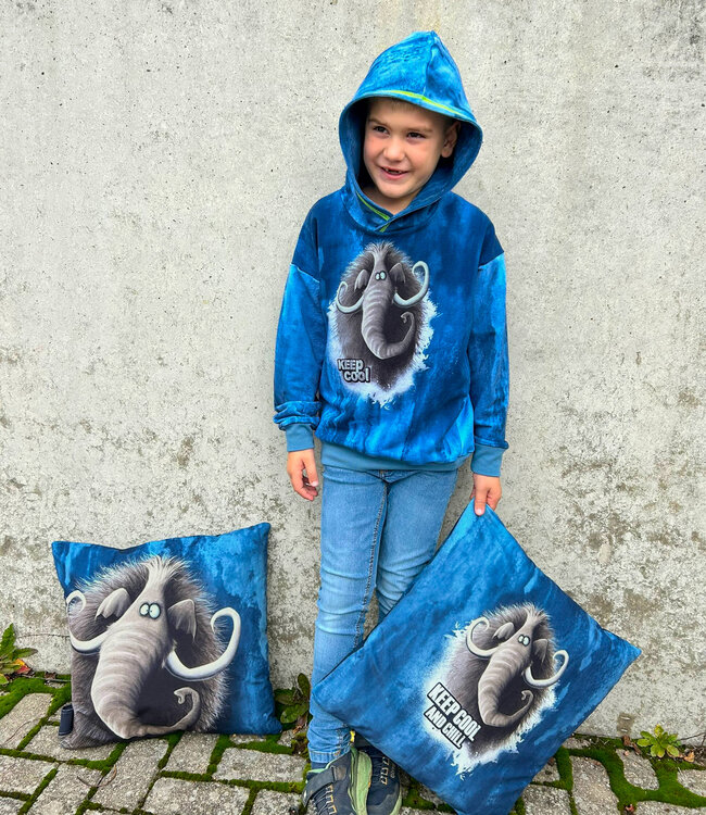 Mamoet blauw - sweater paneel 90 cm