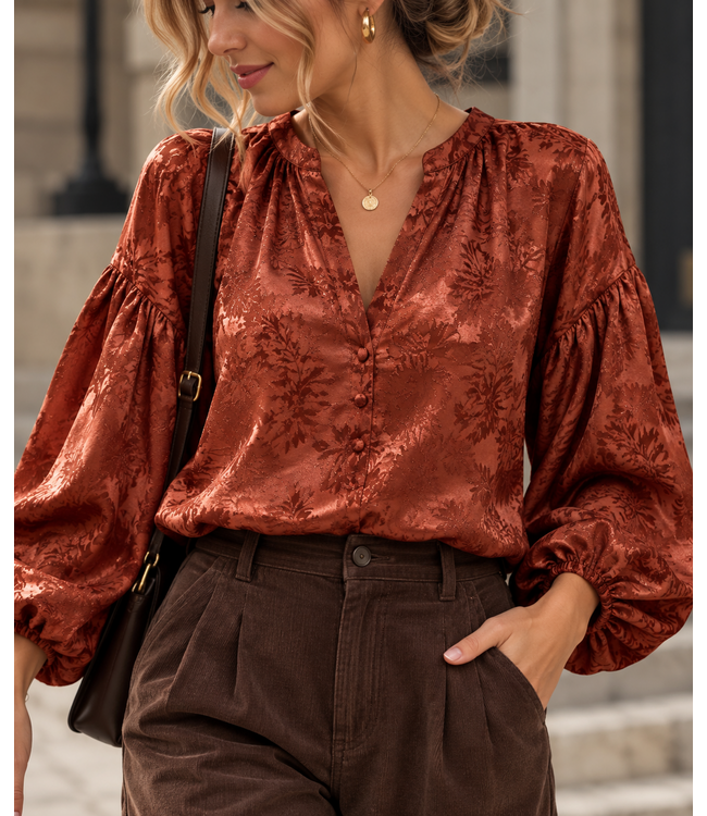 A la Ville Ingeweven leaves - bordeauxbruin - Viscose rayon gesatineerd (knipmode)