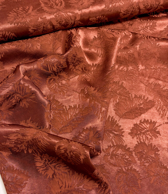 A la Ville Ingeweven leaves - bordeauxbruin - Viscose rayon gesatineerd (knipmode)