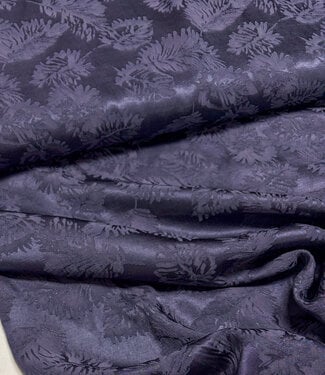 A la Ville Ingeweven leaves - diep nachtblauw - Viscose rayon gesatineerd (knipmode)