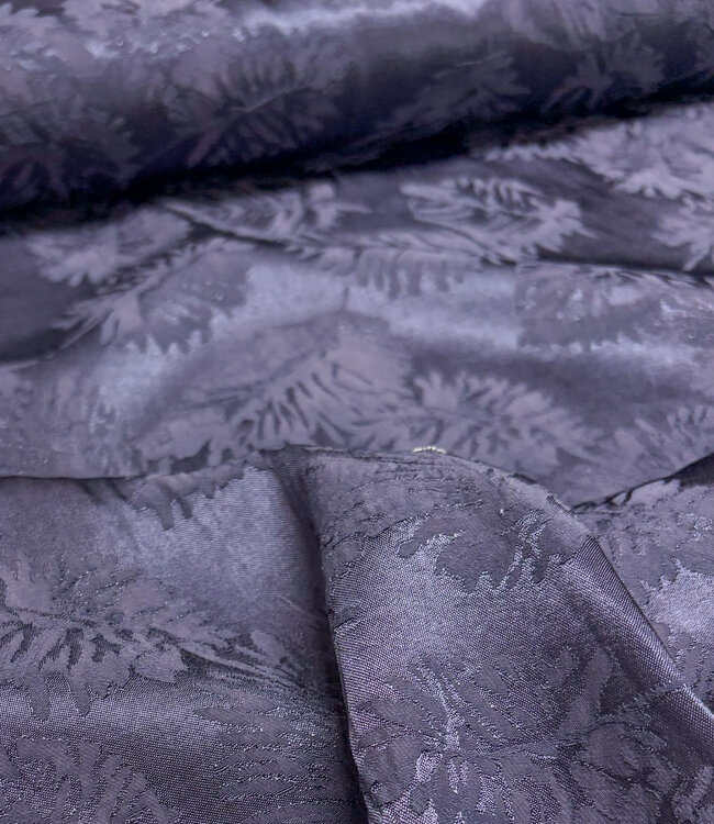 A la Ville Ingeweven leaves - diep nachtblauw - Viscose rayon gesatineerd (knipmode)