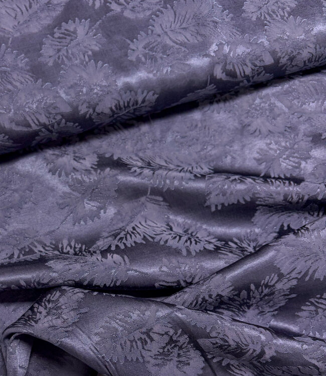 A la Ville Ingeweven leaves - diep nachtblauw - Viscose rayon gesatineerd (knipmode)