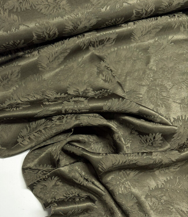 A la Ville Ingeweven leaves - donker olijfgroen - Viscose rayon gesatineerd (knipmode)