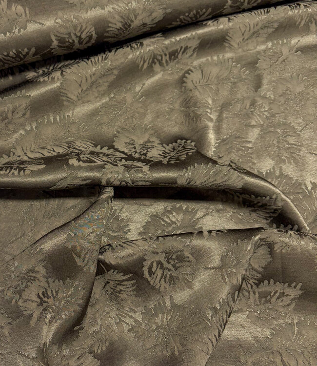 A la Ville Ingeweven leaves - donker olijfgroen - Viscose rayon gesatineerd (knipmode)