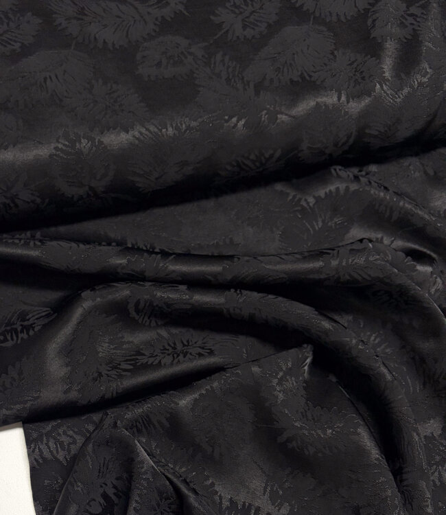 A la Ville Ingeweven leaves - zwart - Viscose rayon gesatineerd (knipmode)
