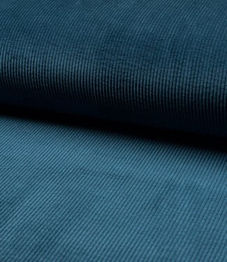 petrolblauw - soepelvallende washed corduroy