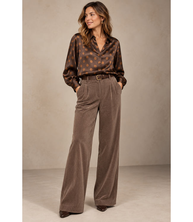 polkadots donkerbruin - gesatineerde viscose