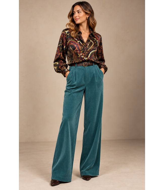 petrol - soepelvallende washed corduroy