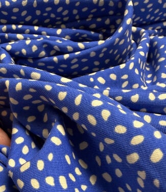 jeansblauwe dots - katoen tricot