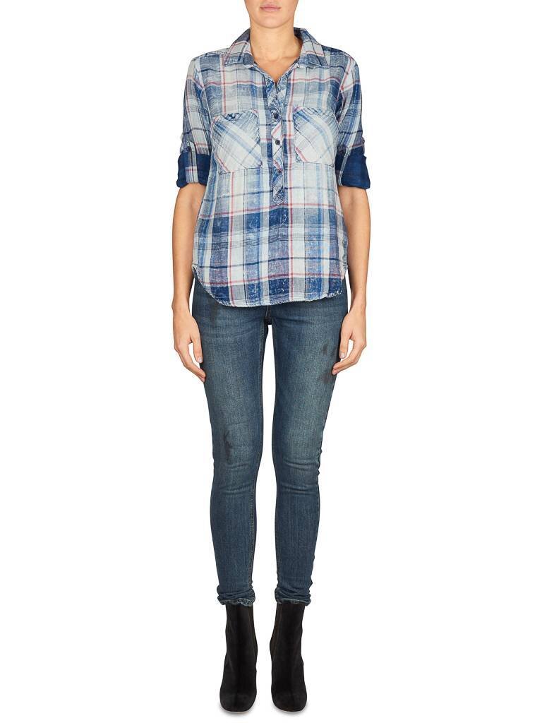 Bella Dahl Geruite blouse vintage wash blauw