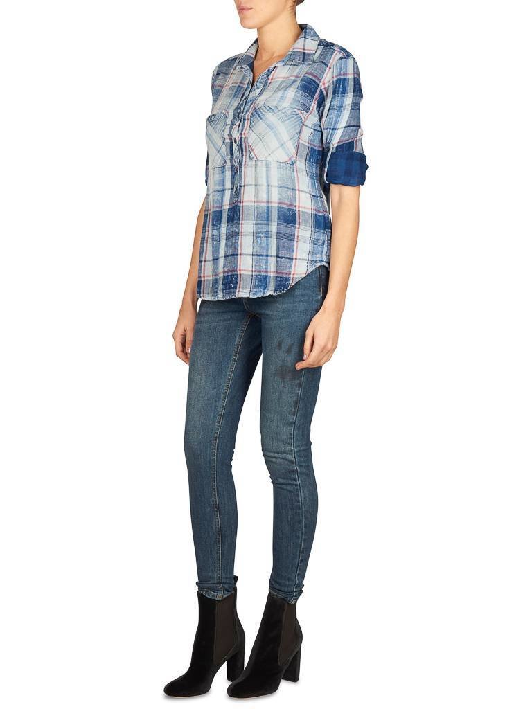 Bella Dahl Karierte Bluse Vintage-Waschung blau