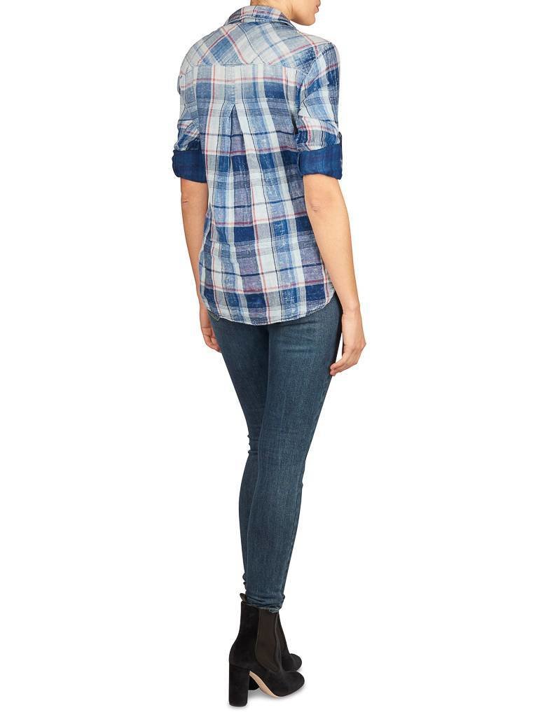 Bella Dahl Geruite blouse vintage wash blauw