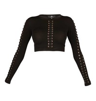 Elisabetta Franchi Crop top with lace-up detail black