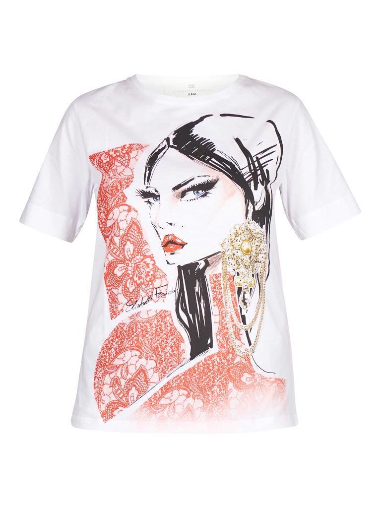 Elisabetta Franchi T-Shirt mit Kette Detail weiß